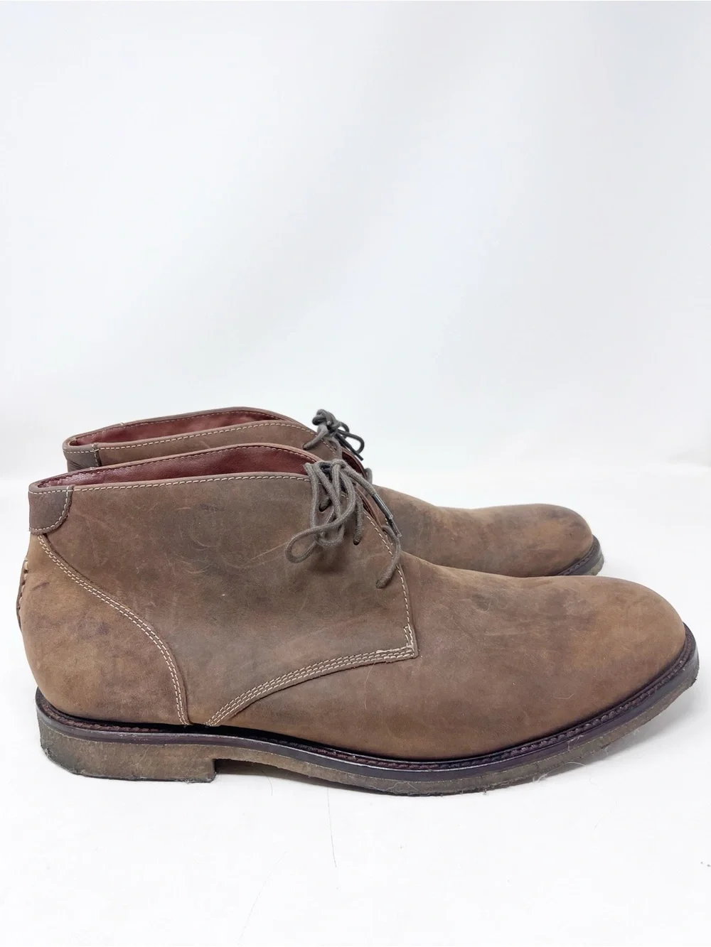 JOHNSTON & MURPHY BROWN LEATHER ANKLE SHAFT LACE UP BOOTS MENS 14M